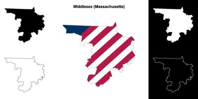 Middlesex County, Massachusetts outline map set vector