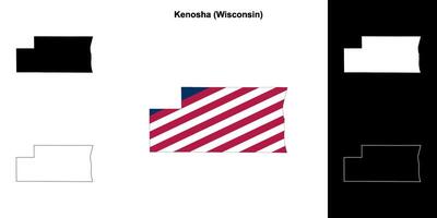 Kenosha County, Wisconsin outline map set vector