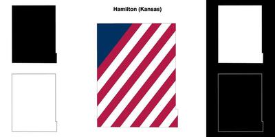 Hamilton County, Kansas outline map set vector