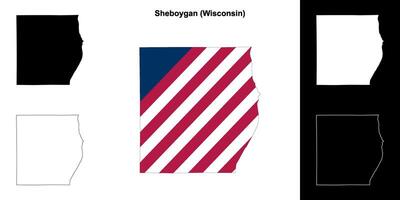 Sheboygan County, Wisconsin outline map set vector