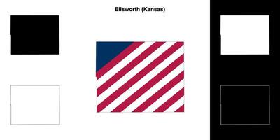 Ellsworth County, Kansas outline map set vector