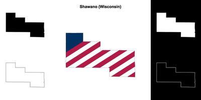 Shawano County, Wisconsin outline map set vector