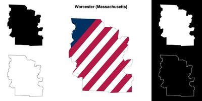 Worcester County, Massachusetts outline map set vector