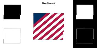 Allen County, Kansas outline map set vector