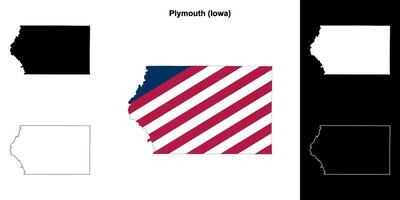 Plymouth County, Iowa outline map set vector