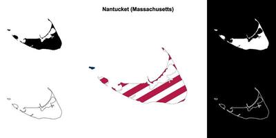 Nantucket County, Massachusetts outline map set vector