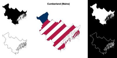 Cumberland County, Maine outline map set vector