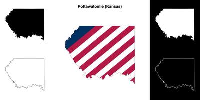 Pottawatomie County, Kansas outline map set vector