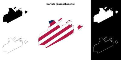 Norfolk County, Massachusetts outline map set vector