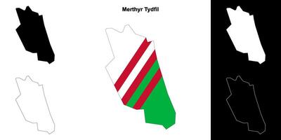 Merthyr Tydfil blank outline map set vector