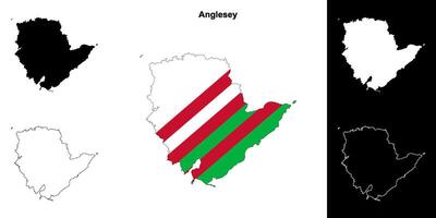 Anglesey blank outline map set vector