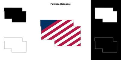 Pawnee County, Kansas outline map set vector