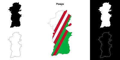 Powys blank outline map set vector