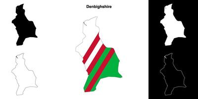 Denbighshire blank outline map set vector