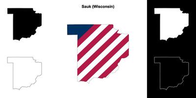 sauk condado, Wisconsin contorno mapa conjunto vector