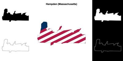 Hampden County, Massachusetts outline map set vector
