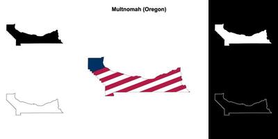 Multnomah County, Oregon outline map set vector