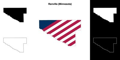 Renville County, Minnesota outline map set vector