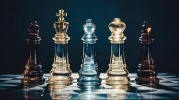 chess glass on board and mist background photo