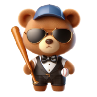 aigeneriert Bär tragen ein passen und Krawatte halten ein Baseball Schläger png