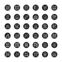Activities Icon Set. Black Isolated Rounded vector