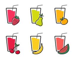 a set of fresh juices or smoothies in flat style, isolated on white background. vector