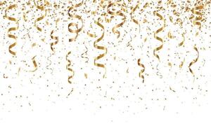 Gold confetti falling background for birthday, anniversary designs. Bright shiny gold confetti for party vector