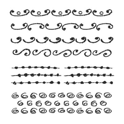 Charcoal pencil hand drawing curly lines. Swishes, swashes, swoops, swooshes, scribbles and squiggles. Black elements on white Grunge chalk crayon doodles textures. Crayon strokes. illustration