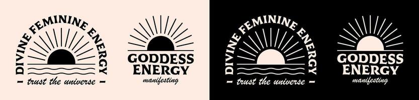 Divine feminine energy trust the universe goddess lettering aesthetic spiritual affirmation quotes art logo badge for women manifesting text boho groovy shirt design and print vector