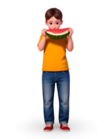une garçon en mangeant une pastèque png