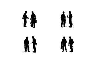 Fireman and plumber silhouette set, plumber wearing uniforms silhouette bundle vector