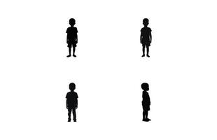 Silhouettes of african kids faces set. African boys face silhouette set vector