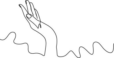 Continuous One line art drawing of human hand illustration vector