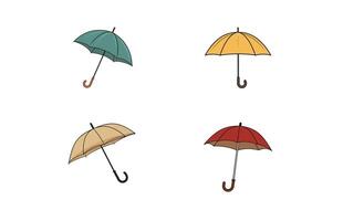 paraguas plano ilustraciones, dibujos animados paraguas iconos, vistoso abierto paraguas colocar. vector