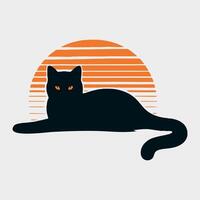 cat of retro sunsets in 80s and 90s style. Abstract sun at beach background vector