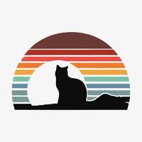 cat of retro sunsets in 80s and 90s style. Abstract sun at beach background vector