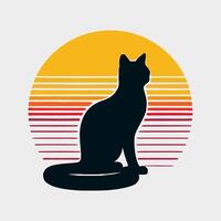 cat of retro sunsets in 80s and 90s style. Abstract sun at beach background vector