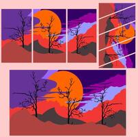 Set of backgrounds with trees and mountains silhouettes illustration. vector