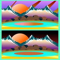 montaña paisaje con lago y puesta de sol ilustración para tu diseño vector