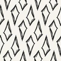 Black and white print with repeat geometric shapes. Hand drawn abstract seamless pattern. Grunge rhombus. vector