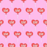 Cute balloons in the shape of a heart. Hand drawn seamless pattern. Modern romantic print. vector