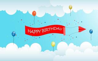 Happy birthhday card banner with baloon and sky background. vector