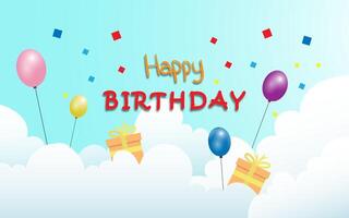 Happy birthhday card banner with baloon and sky background. vector