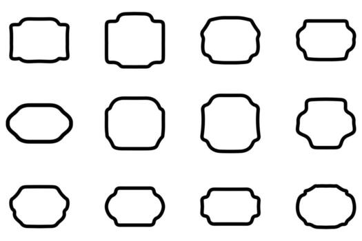 contorno etiqueta marco icono conjunto vector