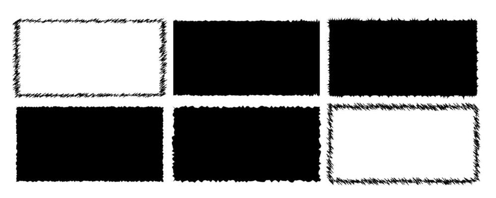 Torn paper pieces set. Explore torn paper fragments black frames with jagged edges, ripped rectangular silhouettes. Perfect for collage, text box, banner, sticker