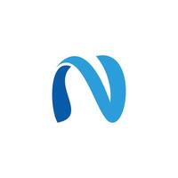 letter n 3d flat blue wave logo vector