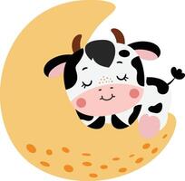 Adorable cow sleeping on moon vector