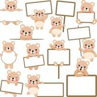 Set digital collage of teddy bear with blank banners vector
