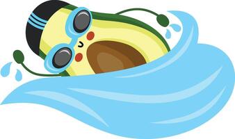 Funny avocado sportsman mascot swimming vector