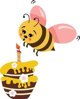 contento cumpleaños abeja con miel pastel vector
